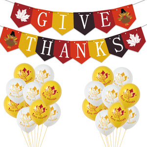 Kit de décoration pour fête de Thanksgiving avec ballons et bannière imprimés feuilles d'érable et dindes pour célébrations festives à la maison, en classe ou au bureau - Product Image 1