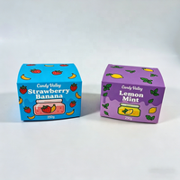 Boîte d'emballage personnalisée pour bonbons violets avec impressions citron et menthe pour produits aromatisés citron-menthe avec logo personnalisé