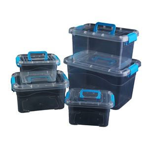 Plastic Storage Bins With Lids Rectangle Transparent Blue Base Stackable Organizers For Toys <b>Laundry</b> Desktop Use - Product Image 1