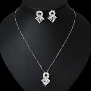 HIBRIDE lindo romántico redondo cuadrado forma azul Cubic Zirconia cristal mujeres compromiso collar pendiente boda joyería conjunto N-906 - Product Image 4