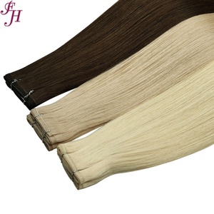 FH Factory Supply Double Drawn Virgin Hair Extensions Weft Flat <b>Thin</b> Straight European Weft Human Hair 100 Grams Wholesale - Product Image 5