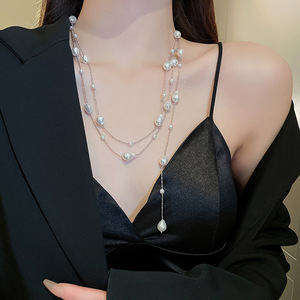 Nouveau collier double couche en perles artificielles pour femmes, collier superposé, mode exquise transfrontalière, chaîne en bambou sportive, luxe léger - Product Image 6