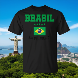 T-shirt drapeau du Brésil Rio de Janeiro design vert noir - Product Image 3