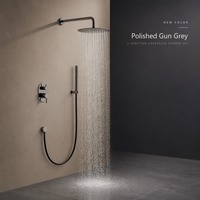 Nouvelle couleur gris canon poli, ensemble de douche encastré 2 fonctions avec pommeau de douche pluie et douchette à main, système de douche pour salle de bain, vente en gros