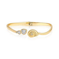 Bracelet manchette ouverte Gemnel en laiton, motif spirale coquillage, incrusté de zircon blanc triangulaire, thème océan, pour femme