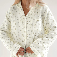 Ensemble de pyjama pour femme à imprimé floral personnalisé, motif imprimé numérique, coton, taille élastique, deux pièces, vêtements de nuit, vêtements de maison, ensemble de pyjama à imprimé floral personnalisé