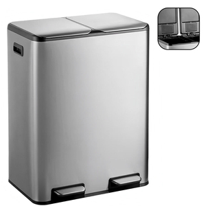 Contenedor <span class=keywords><strong>de</strong></span> <span class=keywords><strong>Basura</strong></span> Doble <span class=keywords><strong>de</strong></span> Acero Inoxidable <span class=keywords><strong>de</strong></span> 60L, 30L+30L, Solución <span class=keywords><strong>2</strong></span> en 1 para Clasificación <span class=keywords><strong>de</strong></span> Residuos, Tapa <span class=keywords><strong>de</strong></span> Cierre Suave sin Contacto, Pedal para Reciclaje - Product Image 1
