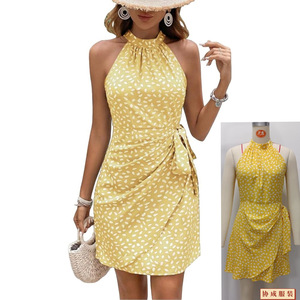 Robes décontractées Robe sexy à pois et lacets Robe tunique sans manches anti-rides Robe à volants dos nu pour femmes - Product Image 6