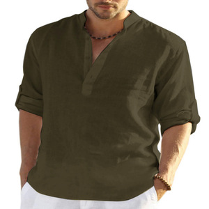 Camicia Casual da <span class=keywords><strong>Uomo</strong></span> Fitspi in Cotone e <span class=keywords><strong>Lino</strong></span> a Tinta Unita a Maniche Lunghe - <span class=keywords><strong>Abbigliamento</strong></span> Moda <span class=keywords><strong>Uomo</strong></span> in Stock - Vendita Calda - Product Image 2