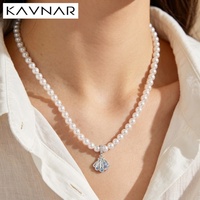 Collier plaqué or blanc avec pendentif imitation perle coquillage et zircon bleu, hypoallergénique, cadeau de plage pour elle, vente en gros, OEM personnalisé