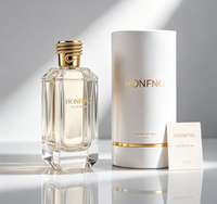Flacon de parfum en verre transparent carré de 100 ml avec logo doré personnalisé, base épaisse, bouchon doré, emballage cosmétique