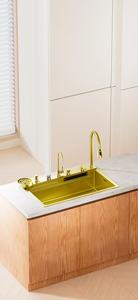 Fregadero de <span class=keywords><strong>Cocina</strong></span> de Siete Orificios con Grifo Purificador de Agua, Juego Completo, Fregadero Dorado de Lujo con Fregadero Multifuncional - Product Image 2