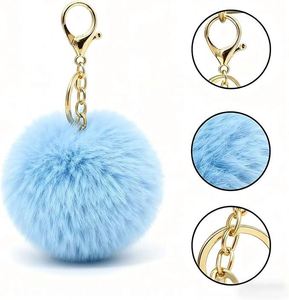 Pompon en fausse fourrure de lapin mignon, porte-clés en fausse fourrure de lapin, pompons en peluche doux et colorés, breloque pour clés de voiture et sac à main - Product Image 3