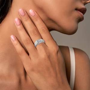 Anillo <span class=keywords><strong>de</strong></span> Boda Moderno para Hombre, Plata <span class=keywords><strong>de</strong></span> Ley 925 con Circonita Cúbica, Bañado en Rodio con Textura Acanalada, para Joyería <span class=keywords><strong>de</strong></span> Fiesta - Product Image 4