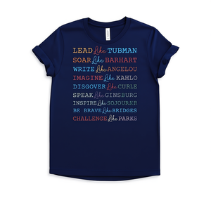 Camiseta de manga corta con cuello redondo para mujer Lead Soar, 100% algodón, camiseta con estampado de fuerza feminista, ropa informal para el mes de la historia de las mujeres - Product Image 1