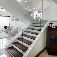 Escalier de villa flottante moderne en acier inoxydable 304 et verre trempé, escalier intérieur préfabriqué durable