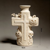 Vas Keramik Minimalis Ramah Lingkungan untuk Halloween, Dekorasi Meja Bentuk Labu, Tengkorak, Tengkorak Kecil, dan Kelelawar, Vas Bunga