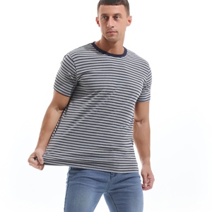 Camisetas de Hombre con Cuello Redondo y Logotipo Personalizado, Estilo Urbano, Rayadas, de Alta Calidad, Corte Regular, Tejido de Algodón Suave, Transpirable y de Secado Rápido - Product Image 3