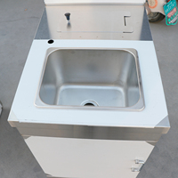 Évier portable en acier inoxydable à cuve unique avec robinet, finition brossée mate, roulettes à 2 roues, réservoir d'eau chaude, lavabo extérieur pour lavage des mains