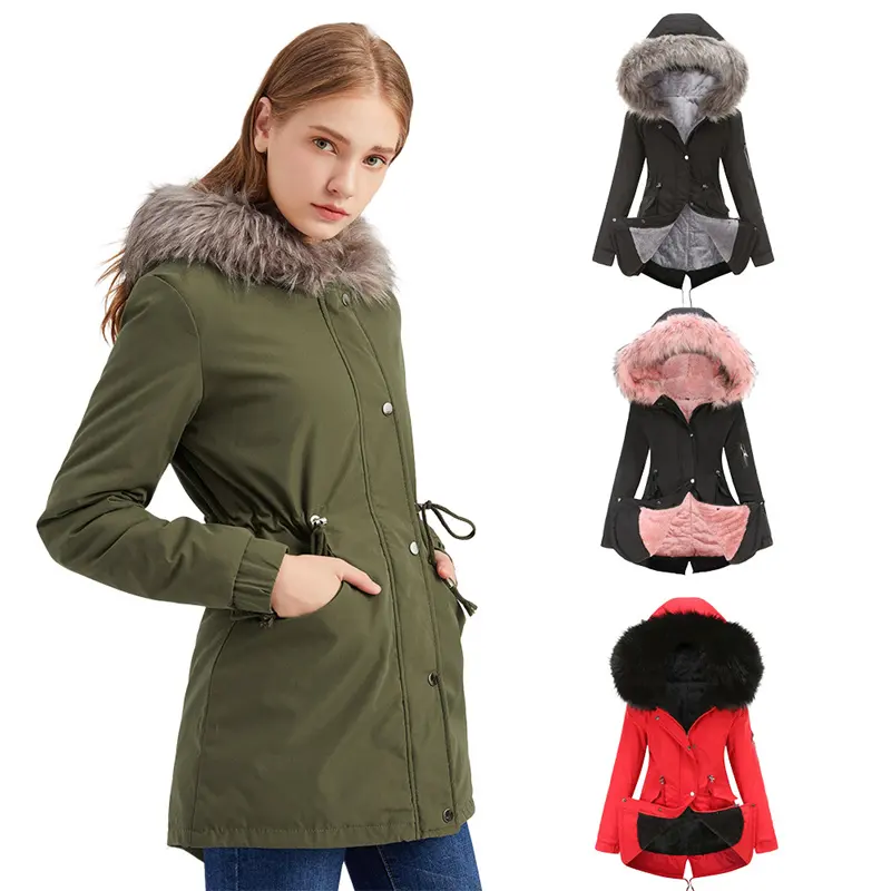 Custom Heating New Style Army Green Winter Ladies Fur Women Coats Parka Padded Puffer Jackets