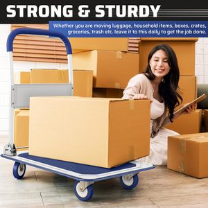 New Heavy Duty Foldable Push <strong>Cart</strong> Dolly 330 Lbs Capacity Collapsible Hand Truck Swivel Wheels <strong>Flat</strong> <strong>Bed</strong> Moving - Product Image 5