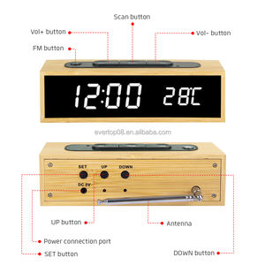 Evertop ET542 portable petit boîtier <span class=keywords><strong>en</strong></span> bambou <span class=keywords><strong>naturel</strong></span> écran acrylique LED affichage Fm alarme de table LED horloge avec <span class=keywords><strong>radio</strong></span> Fm - Product Image 5
