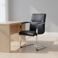 Chaise de bureau contemporaine en éponge noire à bras cantilever - Chaise de réception de conférence avec coussin épais et base en acier