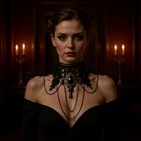 Collier en dentelle noire à col large, style punk tendance, avec chaîne à pampilles exagérée et motif os, pour robe de soirée