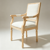 Fauteuil de salle à manger moderne et tendance, style Ferme, avec pieds tournés en bois brut non fini, coussin en lin beige doux, ergonomique et durable