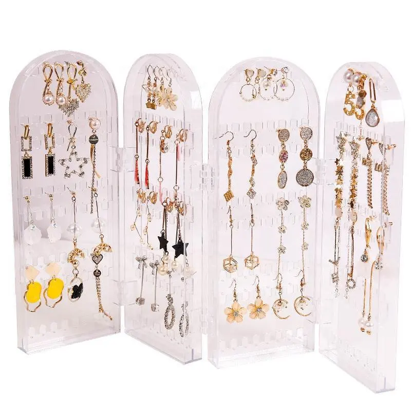 Desktop Opvouwbare Plastic Earring Display, Zwart, Wit Mobiele Draagbare Oorbel Opslag Display Box