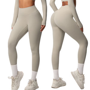 Leggings de yoga sans couture taille haute pleine longueur violet uni extensibles dans quatre directions pour femme - Product Image 1