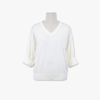 Pull unisexe à col en V et manches lanternes, couleur unie, manches classiques, toutes saisons, décontracté, anti-plis, 100 % acrylique tricoté