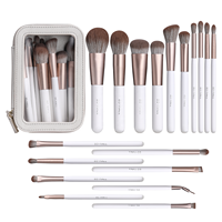 Ensemble de pinceaux de maquillage blancs de luxe BS-MALL, kit de marque privée OEM, professionnel, 18 pièces, outils cosmétiques véganes, pinceaux avec sac cosmétique