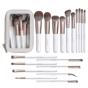 BS-MALL High End Pincéis De Maquiagem Set Kit Luxo 18PCS Branco Private Label Pincéis De Maquiagem com PVC Saco Cosmético