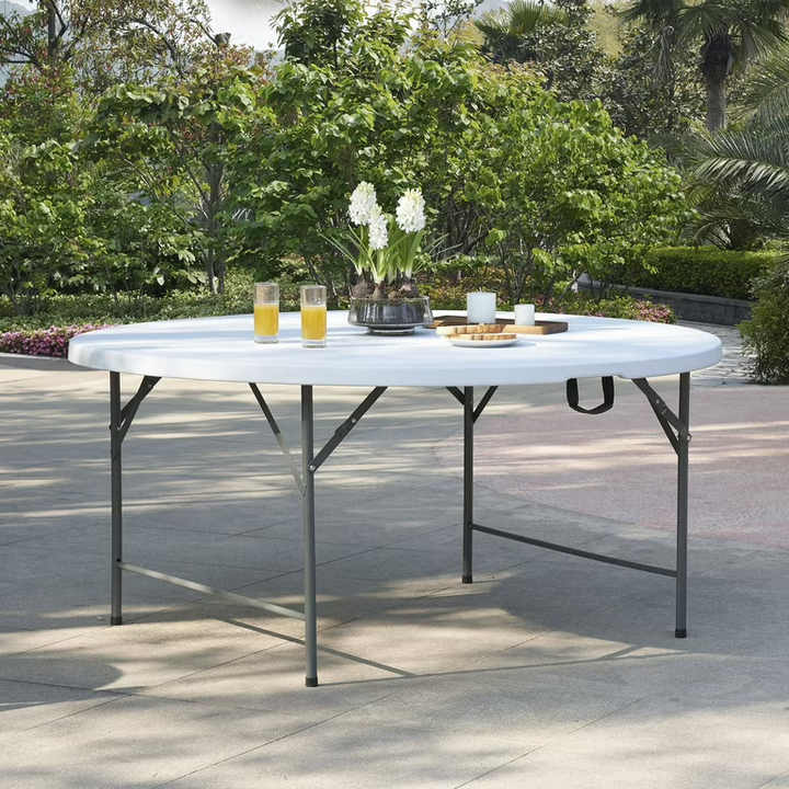 72-Inch Heavy Duty White Plastic Folding Table for Outdoor Events Durable Catering Banquets Weddings Hotels Farms Restaurants