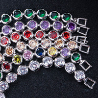 Hermosas Pulseras de Moda para Mujer, Plateadas, Redondas, con Circonita Cúbica Verde, con Cierre de Seguridad