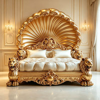Lit en bois massif sculpté de luxe français, style baroque, pour chambre à coucher, villa, palais, lit lion sculpté à la main en bois doré