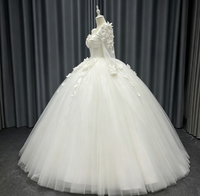 S1994Y Robe de mariée féerique de luxe à manches longues, style princesse, avec jupe tutu et motifs floraux tridimensionnels en gaze légère, très vendue