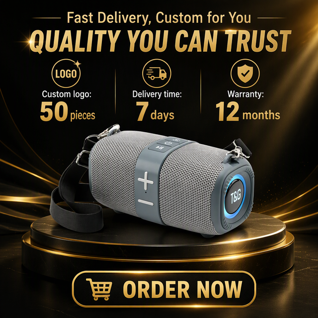T&G TG667 Portable Wireless Speaker Fabric Waterproof Outdoor Hiking Shoulder Strap RGB LED Custom Logo Factory 7-Day Delivery