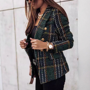 Damen <span class=keywords><strong>Blazer</strong></span> aus kariertem Tweed mit Revers, zweireihig, kurz, elegant, Party-Oberbekleidung, Jacke - Product Image 4