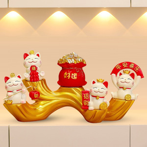 Figurine de chat porte-bonheur en résine, lot de plusieurs pièces, décoration de bureau Feng Shui, cadeau du Nouvel An, ornement pour salon et entrée - Product Image 3