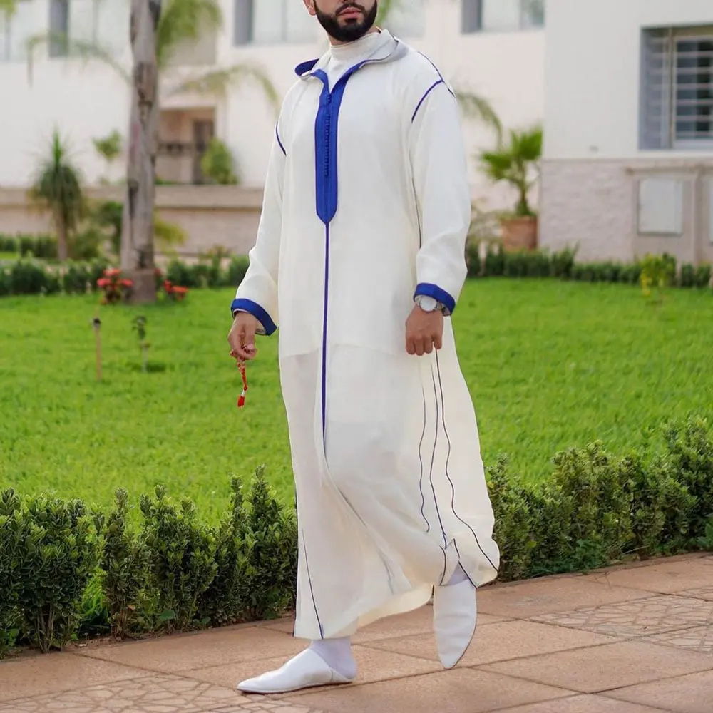 RHG New Eid Long Sleeve Moroccan Hoodie Ramadan Muslim Dresses Soft Abaya Robe Men Turkey Islamic Ethnic Clothing Hooded Thobe