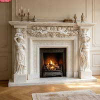Cheminée en marbre blanc sculptée à la main YOUFINE avec des chérubins et une dame, décoration classique de luxe pour villa