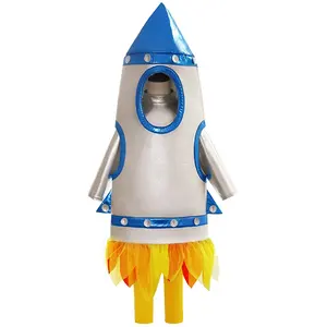 Disfraz de cohete Cosplay para niños y niñas, traje de fiesta con chaqueta y pantalones con capucha de cohete, venta al por mayor