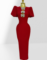 Robe Chic 2026 avec Nœud en Strass et Manches Bouffantes : Robe Moulante Bandage Élégante à Découpes pour Soirée et Cérémonie pour Femme