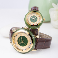 Montre de luxe avec cadran zodiacal en jade Hetian, bracelet en cuir, montre à quartz tendance pour couple, pour hommes et femmes