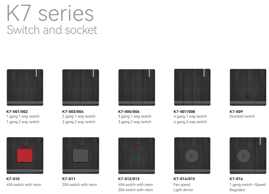 K7 Series New Design Wall Light Switches Electrical 2Gang 2 Way Supplies UK Standard Wall Switch