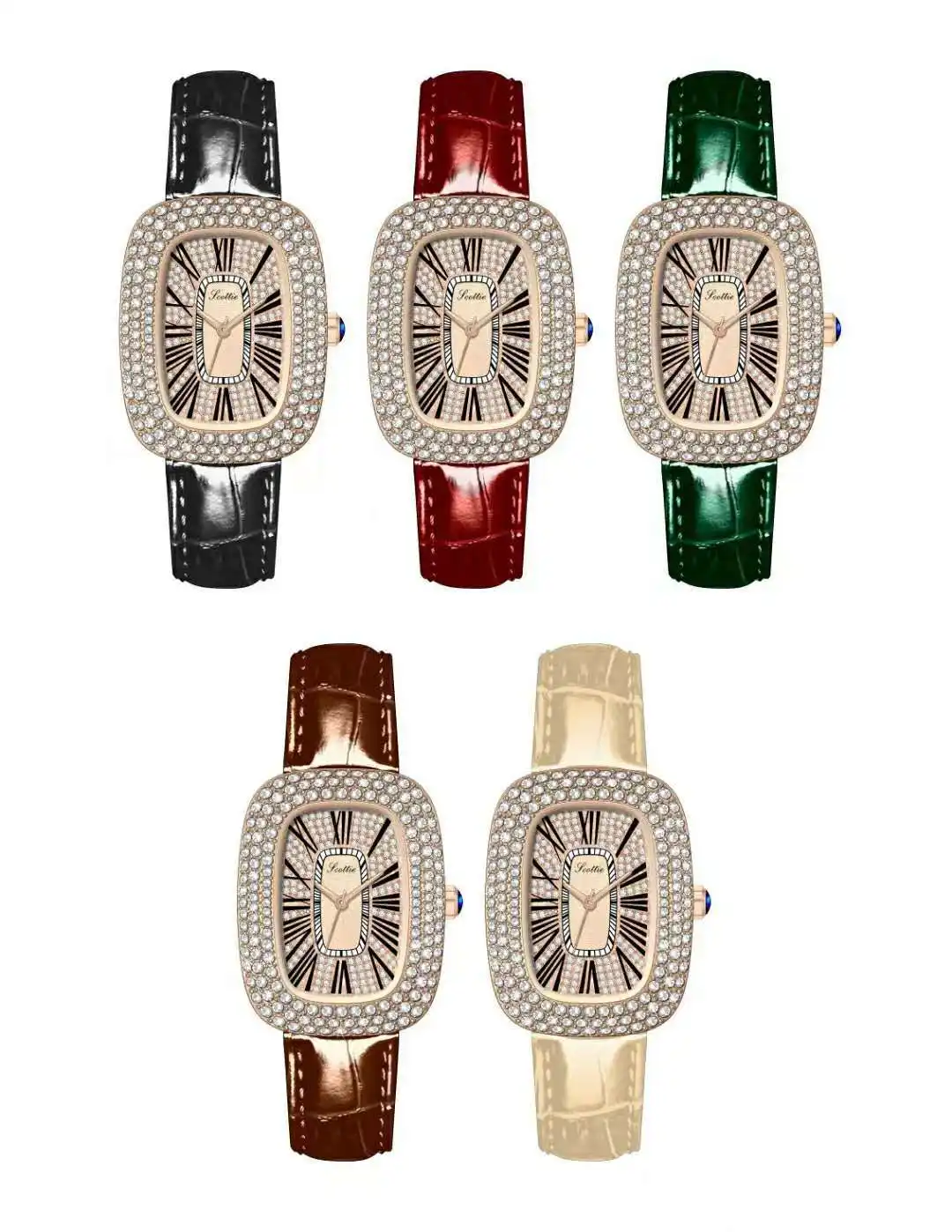 2022 Wholesale Authentic Trendy Diamond Waterproof Genuine Leather Bands Rectangle Quartz Watches For Women Ladies