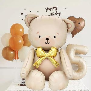 Bulk Cute Beige Teddy Bear Foil <b>Balloon</b>, Metallic Neutral Themed for Baby Shower Kids Birthday Party <b>Decor</b> - Product Image 3