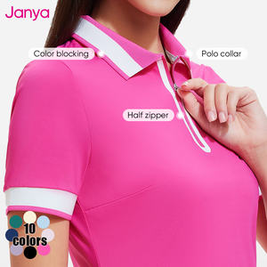 ジャニャ スリミングフィット 通気性 ソフト ピックルボールウェア 半袖 ポロカラー ゴルフトップス カラーブロッキング ヨガ テニスシャツ レディース - Product Image 4